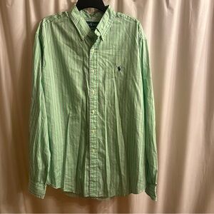 Ralph Lauren Light Green Button-Down Shirt with Blue Pinstripes